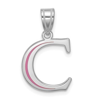 10k White Gold Letter C Line Epoxy Initial Charm