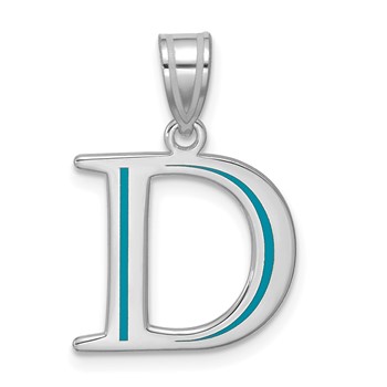 10k White Gold Letter D Line Epoxy Initial Charm