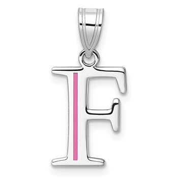 14k White Gold Letter F Line Epoxy Initial Charm