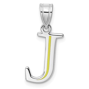 Sterling Silver/Rhodium-Plated Letter J Line Epoxy Initial Charm