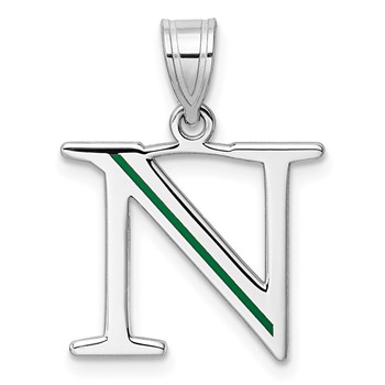 14k White Gold Letter N Line Epoxy Initial Charm