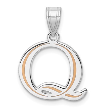 10k White Gold Letter Q Line Epoxy Initial Charm