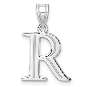 Sterling Silver/Rhodium-Plated Letter R Line Epoxy Initial Charm