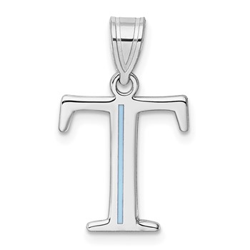 14k White Gold Letter T Line Epoxy Initial Charm