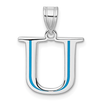 Sterling Silver/Rhodium-Plated Letter U Line Epoxy Initial Charm