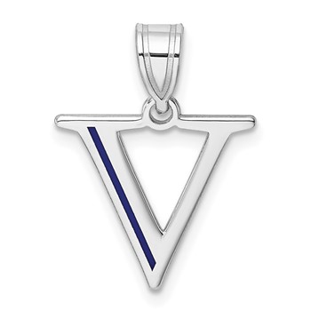 14k White Gold Letter V Line Epoxy Initial Charm