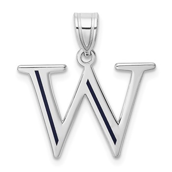 Sterling Silver/Rhodium-Plated Letter W Line Epoxy Initial Charm