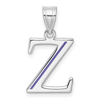 14k White Gold Letter Z Line Epoxy Initial Charm