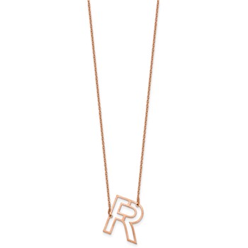 Sterling Silver/Rose Gold-Plated Sideways Cut Out Initial R Necklace — alternate view