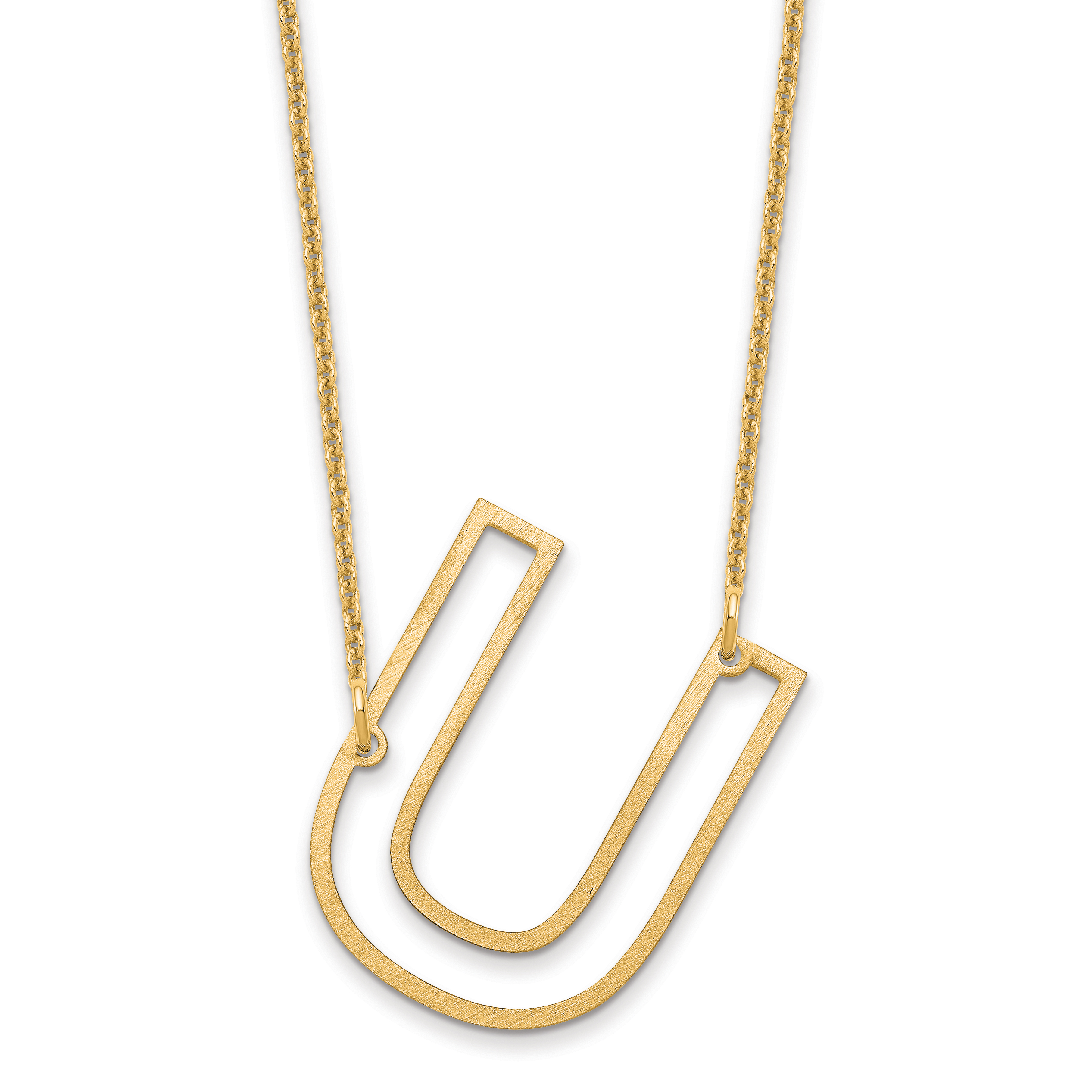 10k Yellow Gold Sideways Cut Out Initial U Necklace