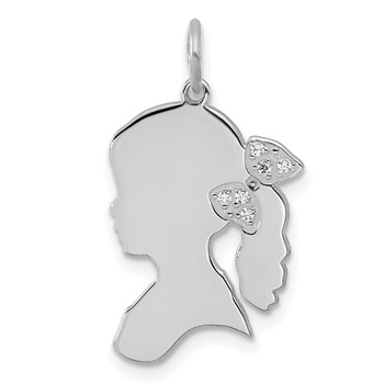 14k White Gold Girls Silhouette with Diamond Bow Charm