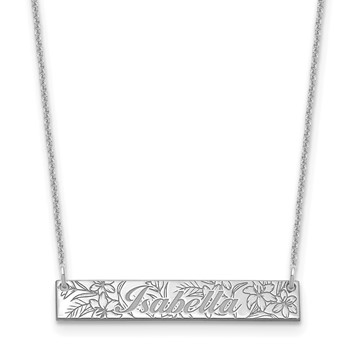 14k White Gold Name and Birth Flower Bar Necklace