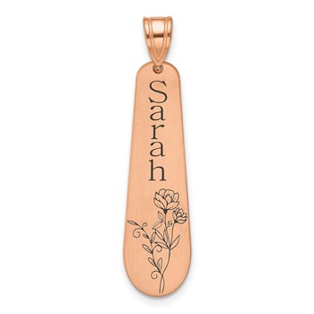 14k Rose Gold Brushed Name and Birth Flower Pendant