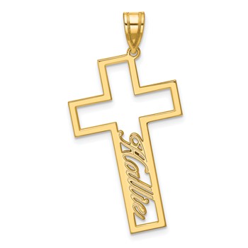 14k Yellow Gold Cut Out Cross with Name Pendant