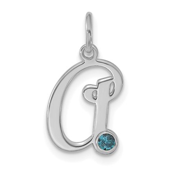 14k White Gold Initial with Birthstone Charm