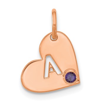 SS/Rose-plated Cut-out Initial Heart with Birthstone Charm