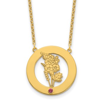 SS/Gold-Plated Circle w/1 Birth Flower and Birthstone Necklace