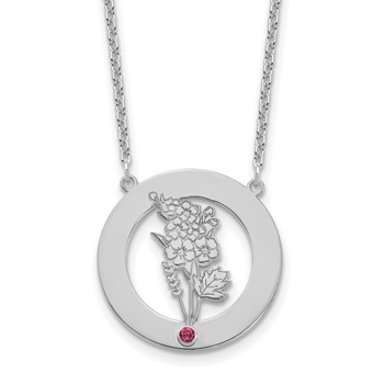 SS/Rhod-plated Circle w/1 Birth Flower and Birthstone Necklace