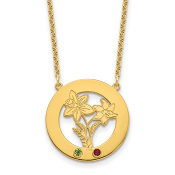 SS/Gold-Plated Circle w/2 Birth Flower and Birthstone Necklace