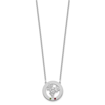 SS/Rhod-plated Circle w/2 Birth Flower and Birthstone Necklace — alternate view