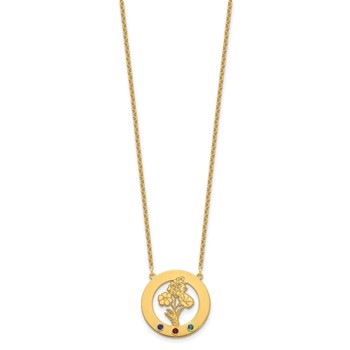 SS/Gold-Plated Circle w/3 Birth Flower and Birthstone Necklace — alternate view