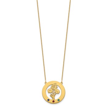 14k Yellow Gold Circle w/3 Birth Flower and Birthstone Necklace — alternate view