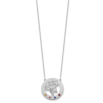 14k White Gold Circle w/4 Birth Flower and Birthstone Necklace — alternate view