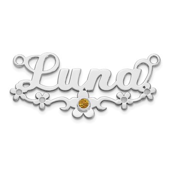 SS/Rhod-plated with SS Bezel Birthstone Flower Name Plate