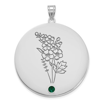 SS/Rhod-plated Circle w/1 Birth Flower and Birthstone Pendant