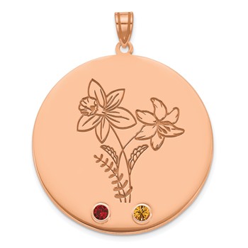 SS/Rose-plated Circle w/2 Birth Flower and Birthstone Pendant