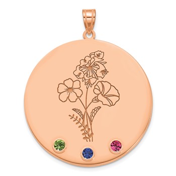 SS/Rose-plated Circle w/3 Birth Flower and Birthstone Pendant