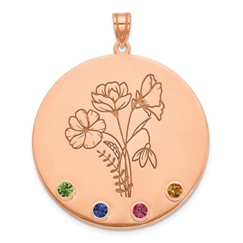 SS/Rose-plated Circle w/4 Birth Flower and Birthstone Pendant