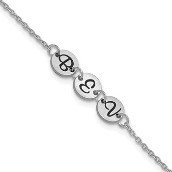 14k White Gold Brushed 3 Station Disc with Epoxy Initial Bracelet