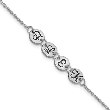 14k White Gold Brushed 4 Station Disc with Epoxy Initial Bracelet