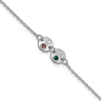 14k White Gold 2 Disc with Initial and Birthstone Bracelet