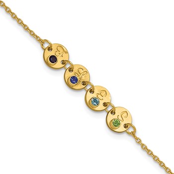 SS/Gold-plated 4 Disc with Initial and Birthstone Bracelet