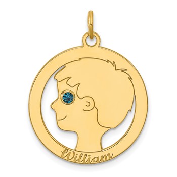 14k Yellow Gold Boys Silhouette with Birthstone Charm