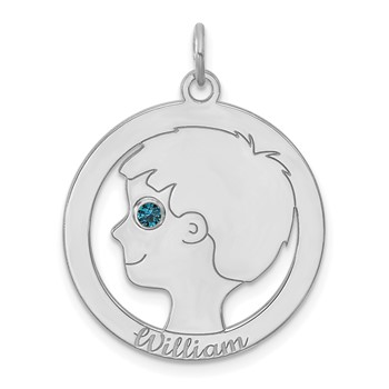 14k White Gold Boys Silhouette with Birthstone Charm