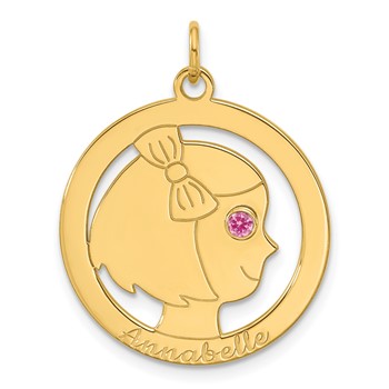 Sterling Silver/Gold-plated Girls Silhouette with Birthstone Charm