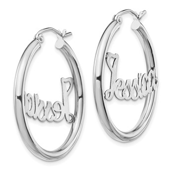 14K White Gold Polished Tube Earrings Satin Diamond-cut — alternate view