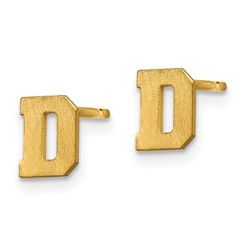 Sterling Silver Gold-plated Brushed Letter D Initial Post Earrings — alternate view