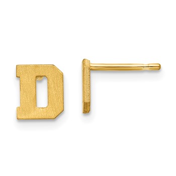 Sterling Silver Gold-plated Brushed Letter D Initial Post Earrings