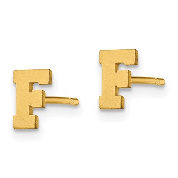 Sterling Silver Gold-plated Brushed Letter F Initial Post Earrings — alternate view