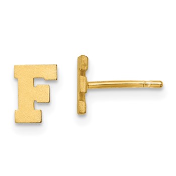 Sterling Silver Gold-plated Brushed Letter F Initial Post Earrings