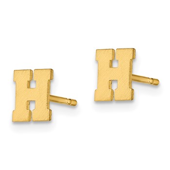 Sterling Silver Gold-plated Brushed Letter H Initial Post Earrings — alternate view