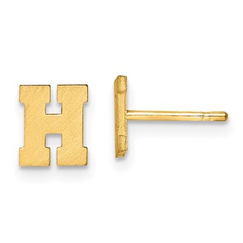 Sterling Silver Gold-plated Brushed Letter H Initial Post Earrings