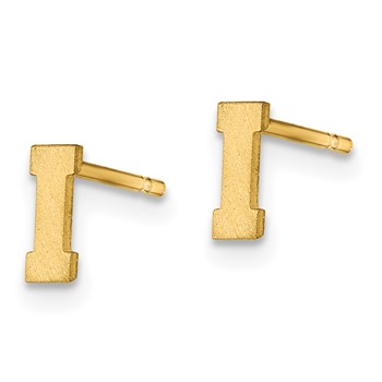 Sterling Silver Gold-plated Brushed Letter I Initial Post Earrings — alternate view