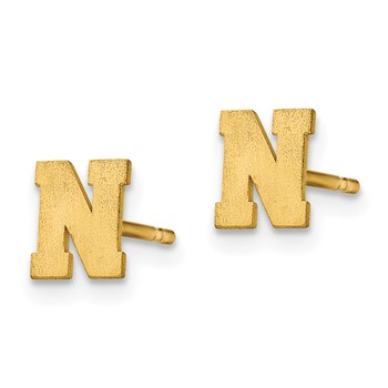 Sterling Silver Gold-plated Brushed Letter N Initial Post Earrings — alternate view