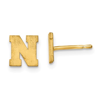 Sterling Silver Gold-plated Brushed Letter N Initial Post Earrings