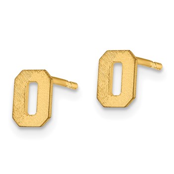 Sterling Silver Gold-plated Brushed Letter O Initial Post Earrings — alternate view